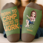 Custom Crew Socks - Personalized Camping Gifts For Campers - Born To Camp, Forced To Work