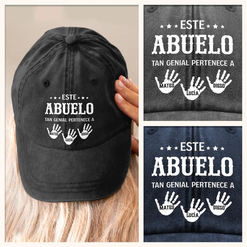 Gorra de Béisbol Personalizada de Mezclilla Vintage Lavada – Regalos de Cumpleaños Personalizados para Papá, Abuelo – Abuelo Orgulloso De Sus Nietos Favoritos