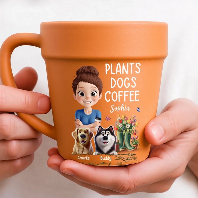 Custom Plant Pot Ceramic Mug - Personalized Garden Gifts For Gardeners, Dog Lovers, Dog Dad And Mom - Best Buds, Best Brews - Flower Pot Mug
