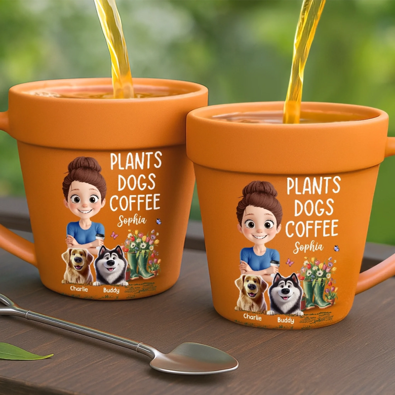 Custom Plant Pot Ceramic Mug - Personalized Garden Gifts For Gardeners, Dog Lovers, Dog Dad And Mom - Best Buds, Best Brews - Flower Pot Mug