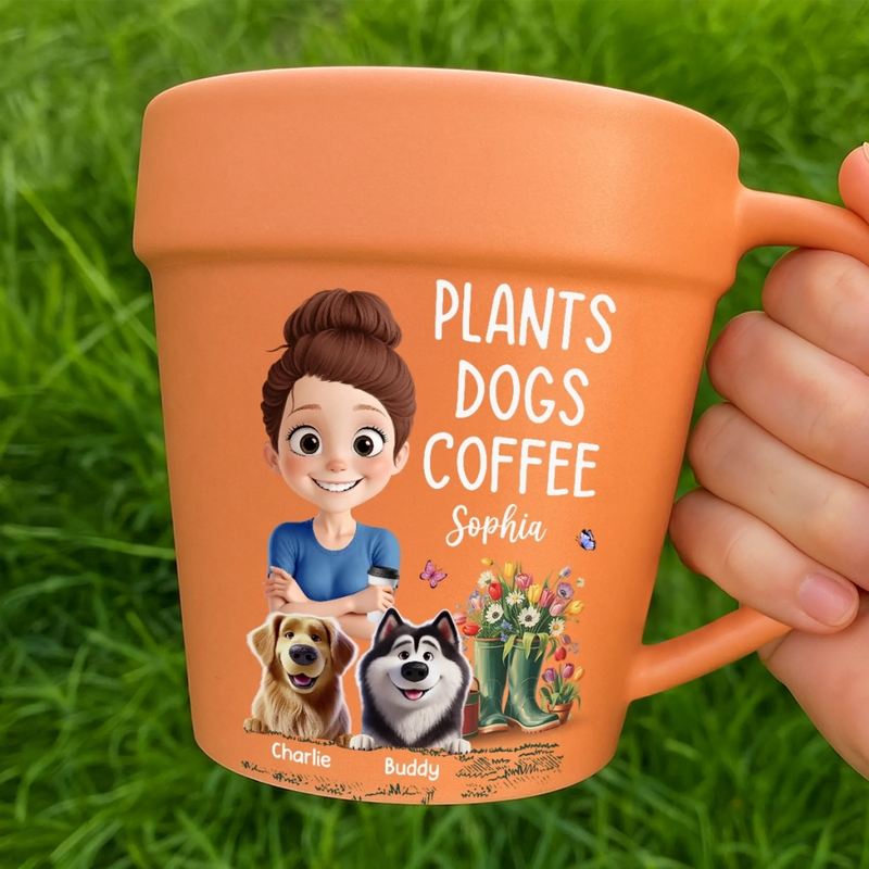 Custom Plant Pot Ceramic Mug - Personalized Garden Gifts For Gardeners, Dog Lovers, Dog Dad And Mom - Best Buds, Best Brews - Flower Pot Mug