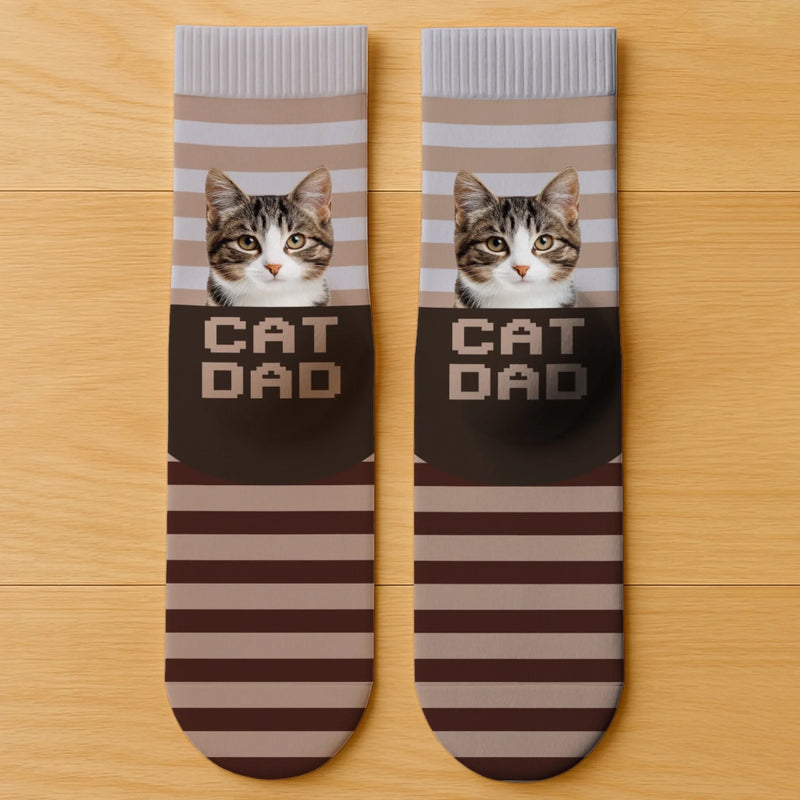 Custom Photo Crew Socks - Personalized Birthday Gifts For Dog Cat Lovers, Dog Dad And Mom, Cat Owners - World’s Okayest Cat Dad