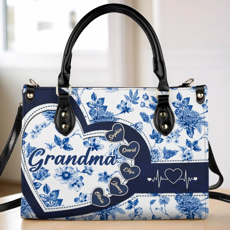Custom Leather Handbag - Personalized Birthday Gifts For Mom, Grandma - Generations Bound By One Heart