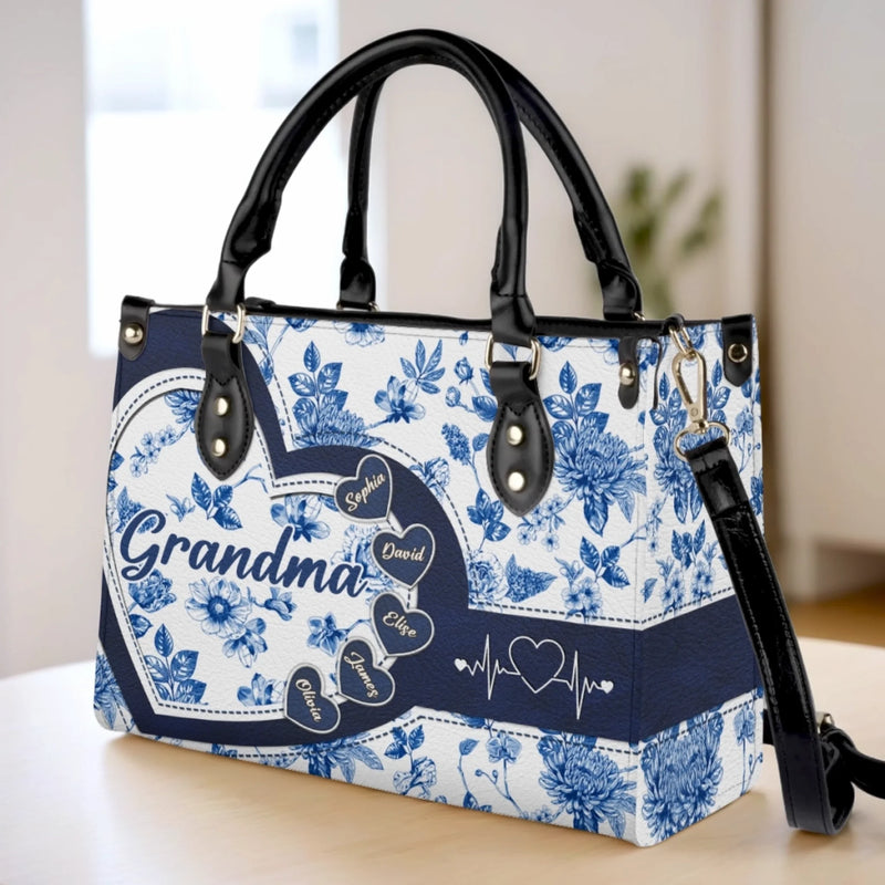 Custom Leather Handbag - Personalized Birthday Gifts For Mom, Grandma - Generations Bound By One Heart