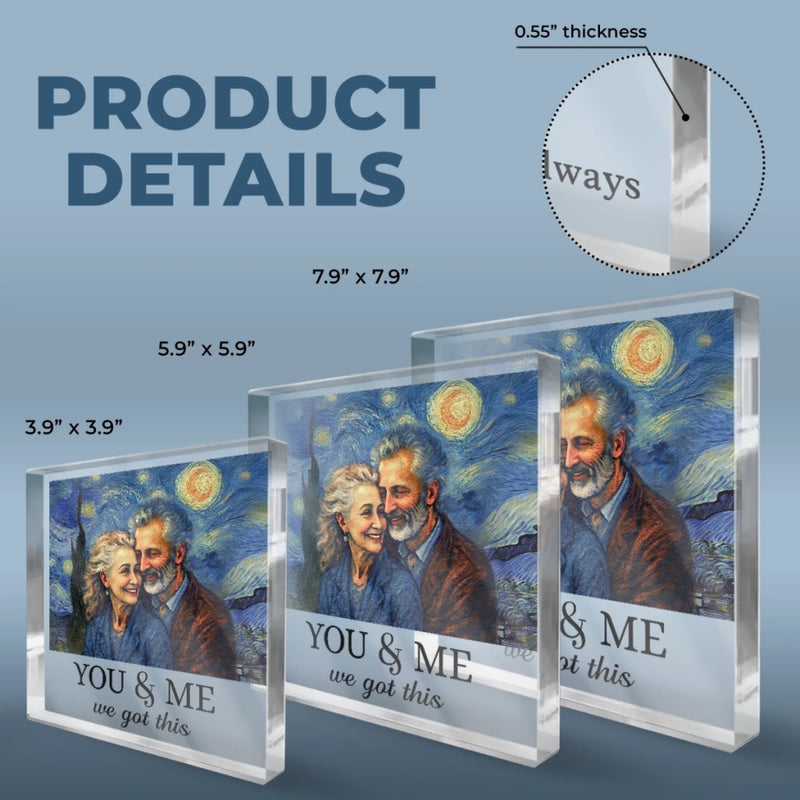Custom Photo Square Shaped Acrylic Plaque - Personalized  Anniversary Wedding Gifts For Husband And Wife, Him And Her - You & Me, Written In The Stars