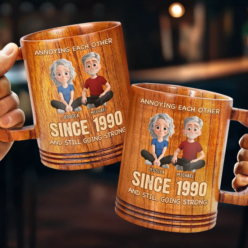 Custom Wooden Mug - Personalized Anniversary Wedding Gifts For Husband And Wife, Him And Her - Love, Laughter, And A Lifetime Of Eye Rolls