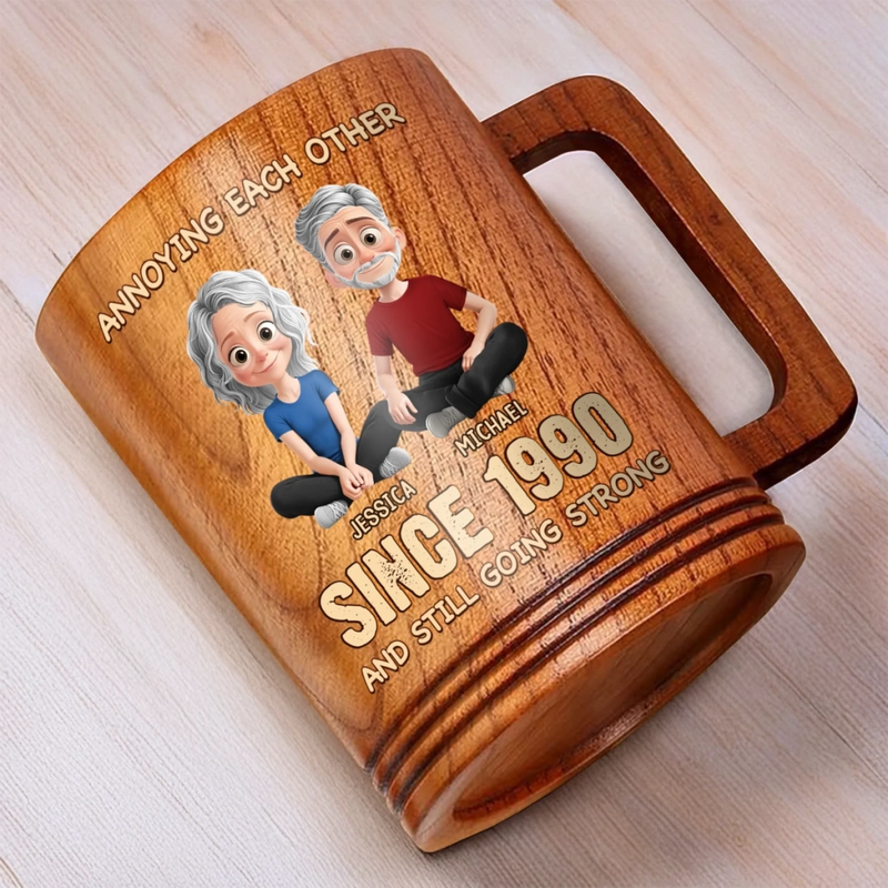 Custom Wooden Mug - Personalized Anniversary Wedding Gifts For Husband And Wife, Him And Her - Love, Laughter, And A Lifetime Of Eye Rolls