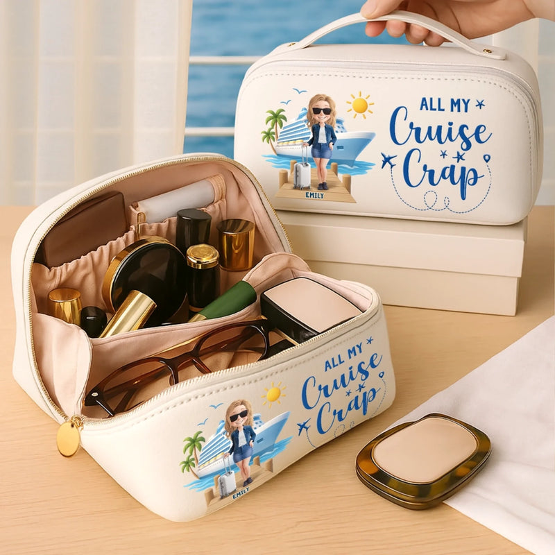 Custom PU Leather Travel Toiletry Bag - Personalized Summer Vacation A
