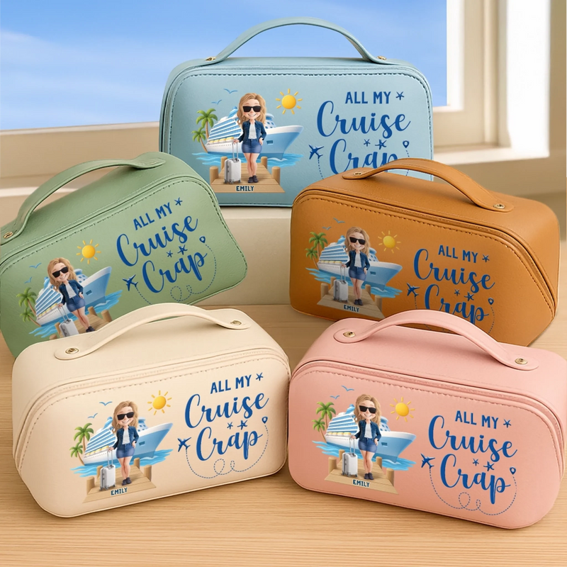 Custom PU Leather Travel Toiletry Bag - Personalized Summer Vacation A