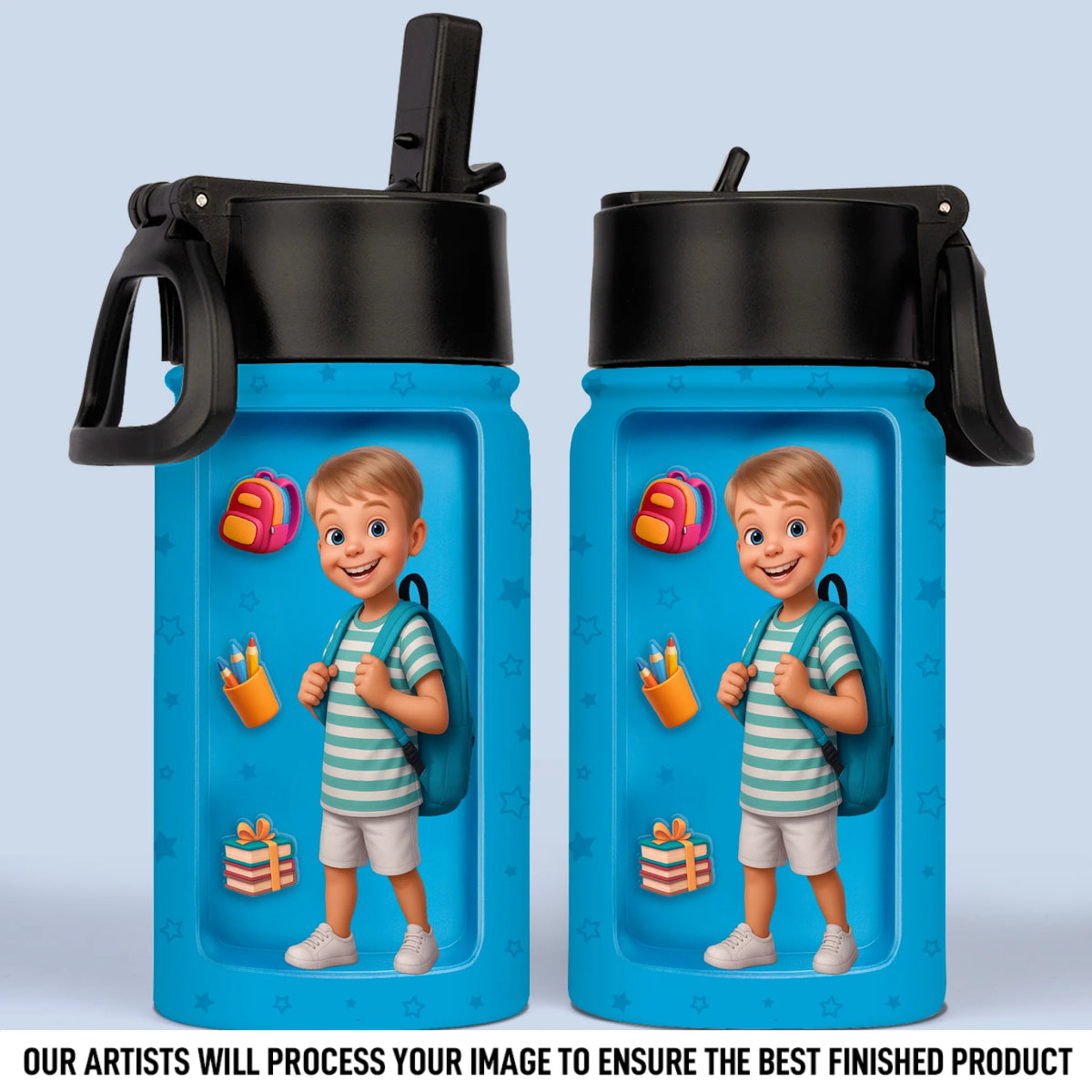 Sac à dos, gourde et sac à lunch personnalisés pour enfants avec photo – Cadeaux de rentrée scolaire personnalisés pour enfants – Hydratez-vous pour apprendre et jouer