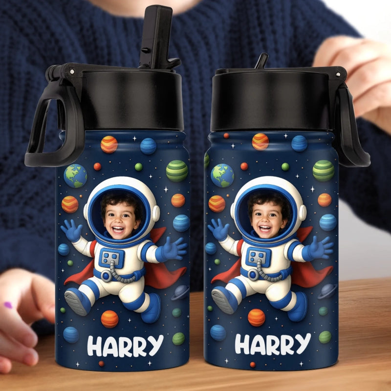 Custom Photo 3D Inflated Effect Printed Kids Water Bottle - Personalized Back To School Gifts For Kids - Dreams Launch Beyond The Stars