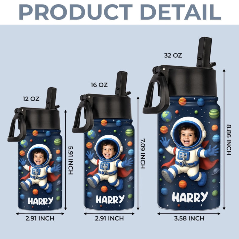Custom Photo 3D Inflated Effect Printed Kids Water Bottle - Personalized Back To School Gifts For Kids - Dreams Launch Beyond The Stars