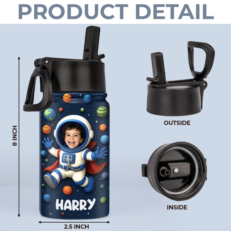 Custom Photo 3D Inflated Effect Printed Kids Water Bottle - Personalized Back To School Gifts For Kids - Dreams Launch Beyond The Stars