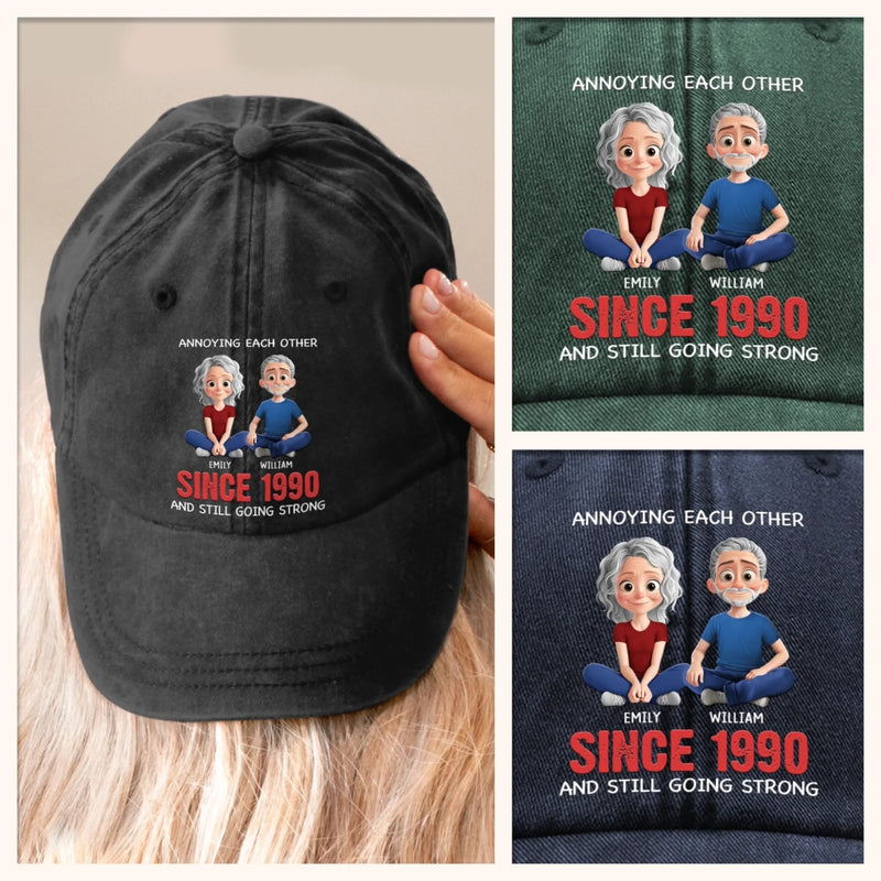 Custom Vintage Washed Denim Baseball Cap - Personalized Anniversary Wedding Gifts For Husband And Wife, Him And Her - Cheers To Forever Bickering