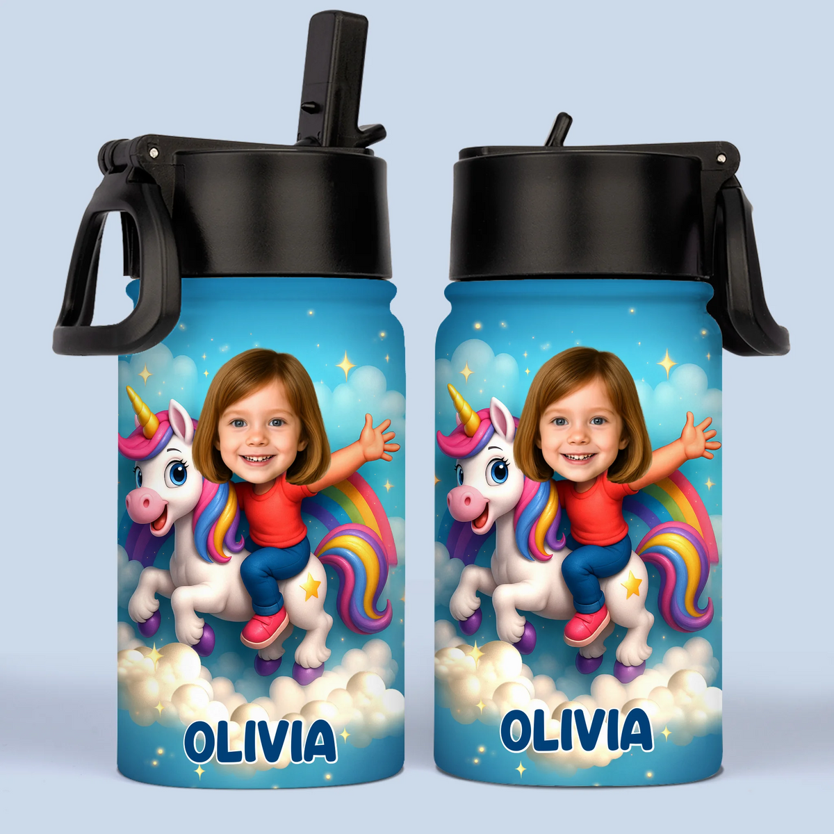 Custom Photo 3D Inflated Effect Printed Kids Water Bottle - Personalized Back To School Gifts For Kids - Roar Into Every Adventure