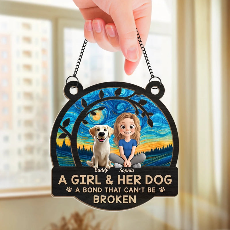 A Girl And Her Dog, A Love Story Written In Paw Prints - Dog Personalized Window Hanging Suncatcher - Gift For Pet Owners, Pet Lovers