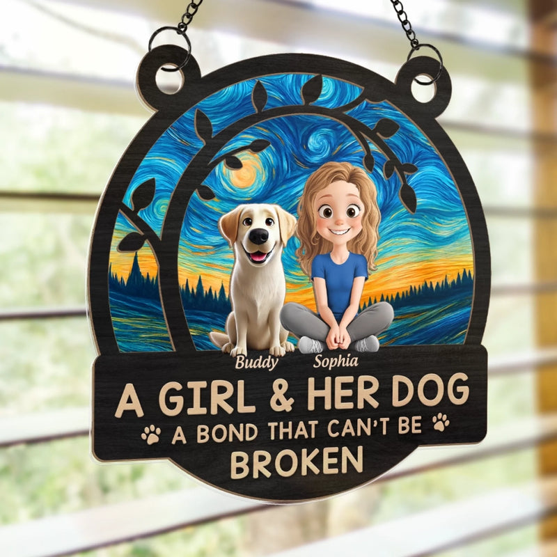 A Girl And Her Dog, A Love Story Written In Paw Prints - Dog Personalized Window Hanging Suncatcher - Gift For Pet Owners, Pet Lovers