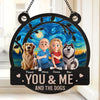 Happiness Is You, Me And The Dog - Couple Personalized Window Hanging Suncatcher - Gift For Husband Wife, Anniversary, Pet Owners, Pet Lovers