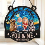 Happiness Is You, Me And The Dog - Couple Personalized Window Hanging Suncatcher - Gift For Husband Wife, Anniversary, Pet Owners, Pet Lovers