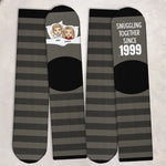 Custom Crew Socks - Personalized Anniversary Wedding Gifts For Husband And Wife, Him And Her - Snuggling Together Since