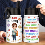 Custom 3D Inflated Effect Printed Kids Water Bottle - Personalized Back To School Gifts For Kids - I Am Brave Bold And Smart