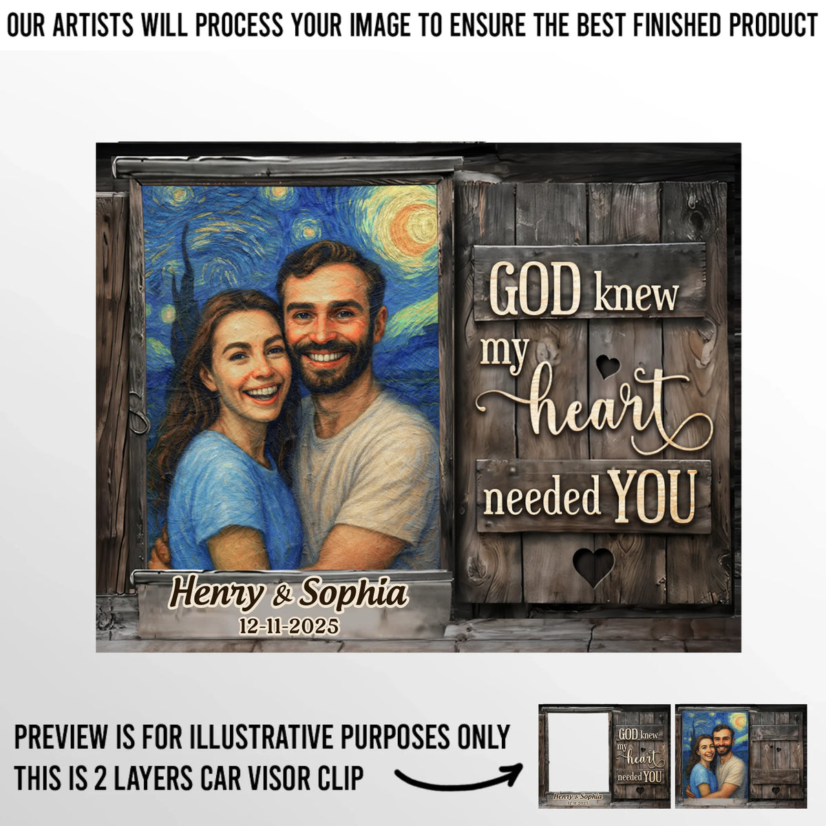 Custom Photo Car Visor Clip - Personalized Anniversary Wedding Gifts For Husband And Wife, Him And Her - Drive Slow, Love Grows