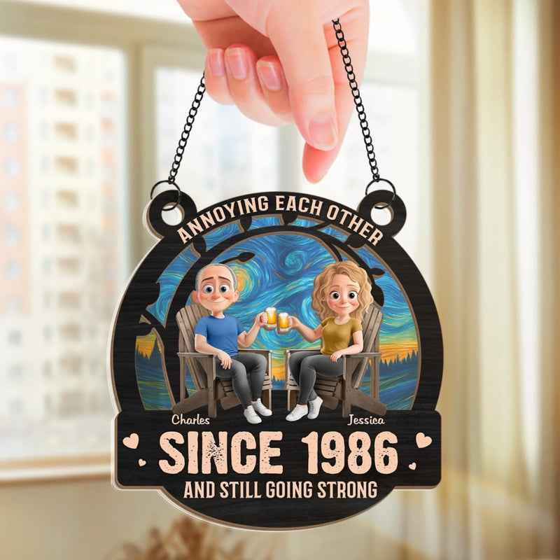 Custom Window Hanging Suncatcher Ornament - Personalized Anniversary Wedding Gifts For Husband And Wife, Him And Her - Built On Jokes, Sealed With A Kiss