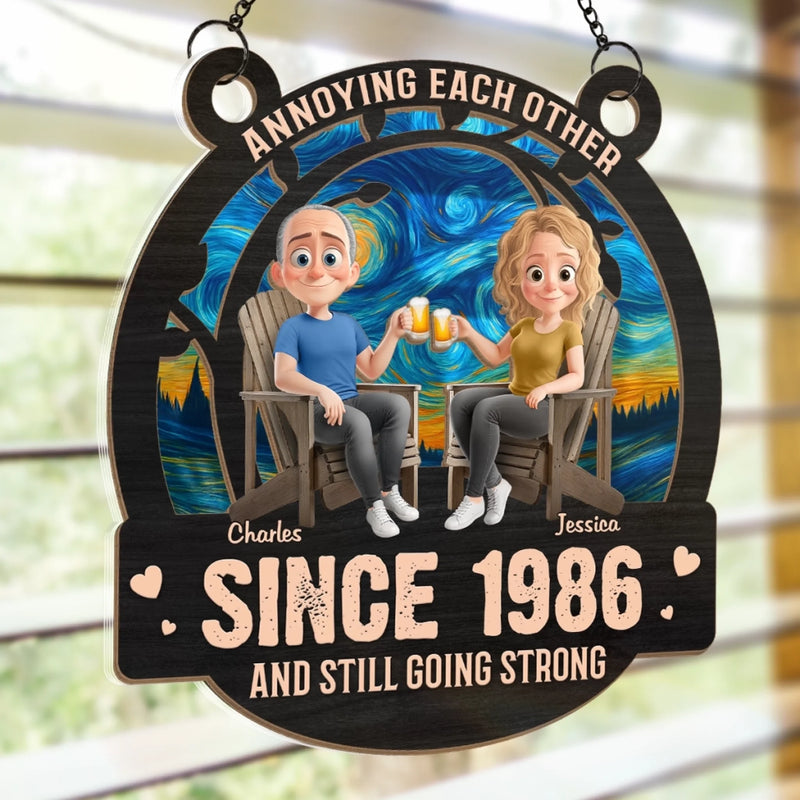 Custom Window Hanging Suncatcher Ornament - Personalized Anniversary Wedding Gifts For Husband And Wife, Him And Her - Built On Jokes, Sealed With A Kiss