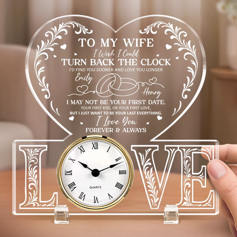 Custom Acrylic Desk Clock - Personalized Anniversary Wedding Gifts For Husband And Wife, Him And Her - My Heart’s Favorite Timekeeper