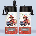 Custom Photo Kids Water Bottle - Personalized Back To School Gifts For Kids - Fire Truck Fun Ahead
