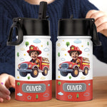 Custom Photo Kids Water Bottle - Personalized Back To School Gifts For Kids - Fire Truck Fun Ahead