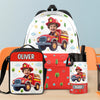 Sac à dos, gourde et sac à lunch personnalisés pour enfants avec photo – Cadeaux de rentrée scolaire personnalisés pour enfants – Montez à bord du camion de pompiers pour aller à l'école