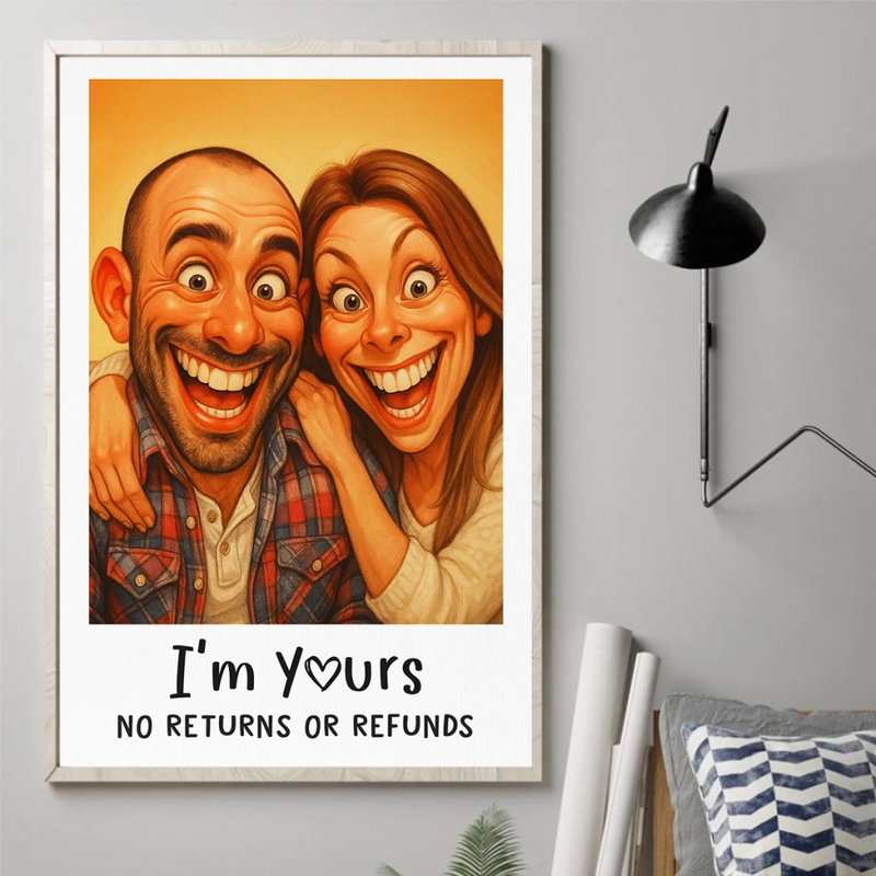 Custom Photo Funny Caricature Vertical Poster - Personalized Anniversary Wedding Gifts For Husband And Wife, Him And Her - Congratulations, You’re Stuck With Me