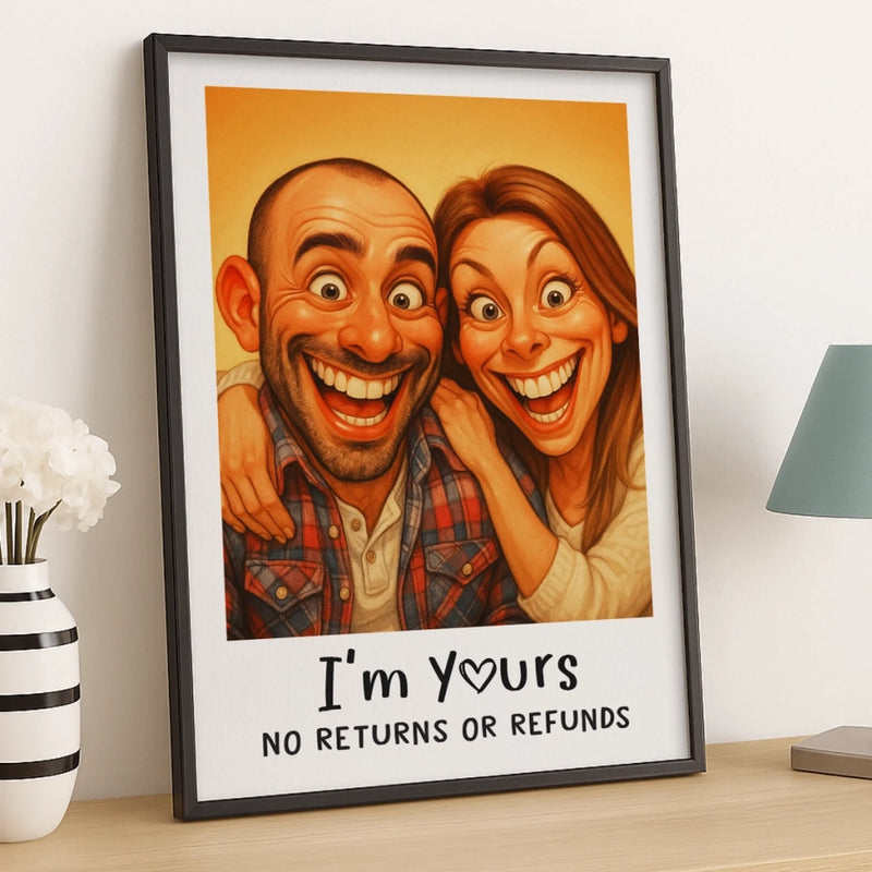 Custom Photo Funny Caricature Vertical Poster - Personalized Anniversary Wedding Gifts For Husband And Wife, Him And Her - Congratulations, You’re Stuck With Me