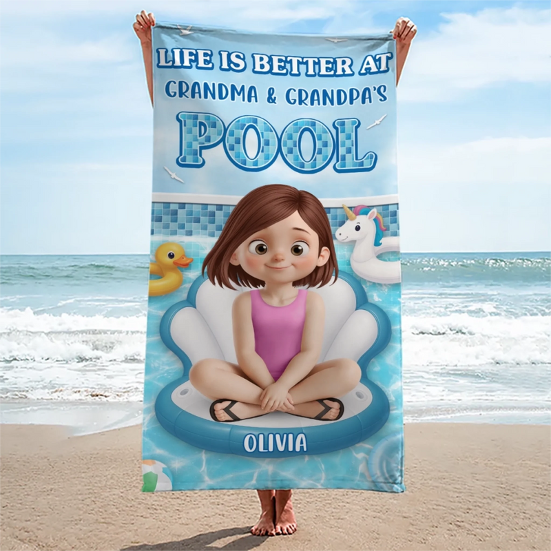 Custom Beach Towel - Personalized Summer Vacation And Travel Gifts For Family, Kids - Grandkid Pool Party