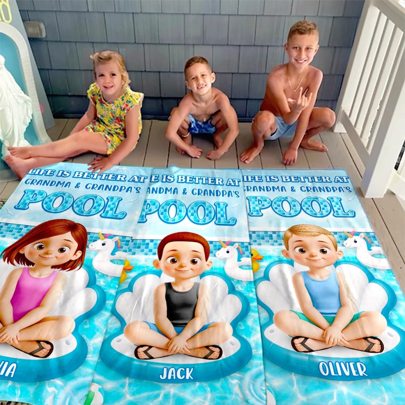 Custom Beach Towel - Personalized Summer Vacation And Travel Gifts For Family, Kids - Grandkid Pool Party