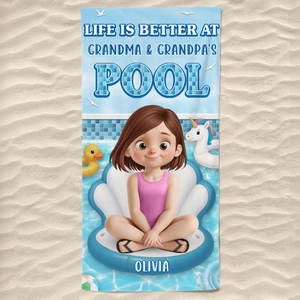Serviette de plage personnalisée - Cadeaux de vacances et de voyage personnalisés pour la famille et les enfants - Fête de piscine pour petits-enfants