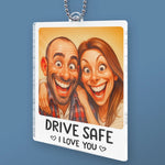 Custom Photo Funny Caricature Acrylic Car Ornament - Personalized Anniversary Wedding Gifts For Couple - Safe Driver, Happy Lover