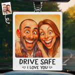 Custom Photo Funny Caricature Acrylic Car Ornament - Personalized Anniversary Wedding Gifts For Couple - Safe Driver, Happy Lover