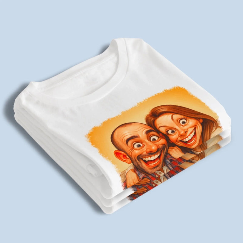 Custom Photo Funny Caricature Unisex T-shirt, Premium T-shirt, Hoodie - Personalized Anniversary Wedding Gifts For Husband And Wife, Him And Her - No Givebacks, Just Give Love
