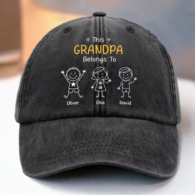 Casquette de baseball vintage en denim délavé personnalisée – Cadeaux d'anniversaire personnalisés pour papa et grand-père – Mon équipe me fait sourire