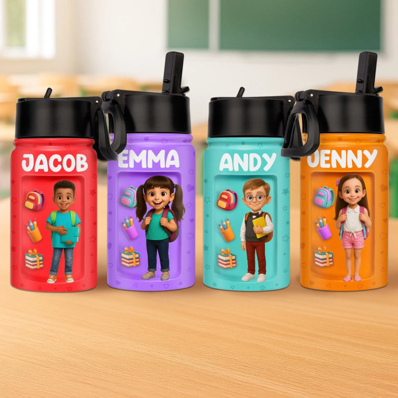 Custom Photo 3D Inflated Effect Printed Kids Water Bottle - Personalized Back To School Gifts For Kids - Fuel Your Bright Young Mind