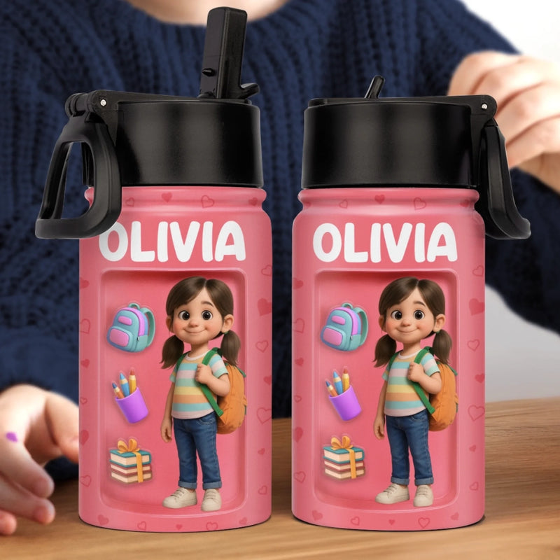 Custom Photo 3D Inflated Effect Printed Kids Water Bottle - Personalized Back To School Gifts For Kids - Fuel Your Bright Young Mind
