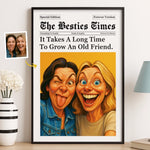 Custom Photo Funny Caricature Vertical Poster - Personalized Best Friend Birthday Gifts For BFF, Best Friends, Bestie - The Besties Time