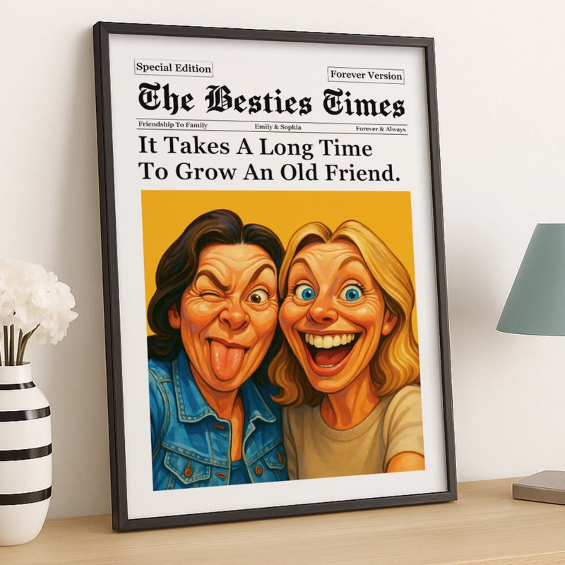 Custom Photo Funny Caricature Vertical Poster - Personalized Best Friend Birthday Gifts For Women - The Besties Time