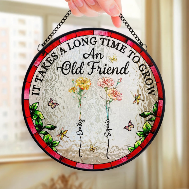 Custom Stained Glass Window Hanging Suncatcher - Personalized Best Friend Birthday Gifts For Women - Blooming Bonds That Last Forever
