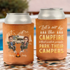 Custom Leather Can Cooler - Personalized Anniversary Wedding Gifts For Campers, Husband And Wife, Him And Her - Lost In The Woods, Found A Beer