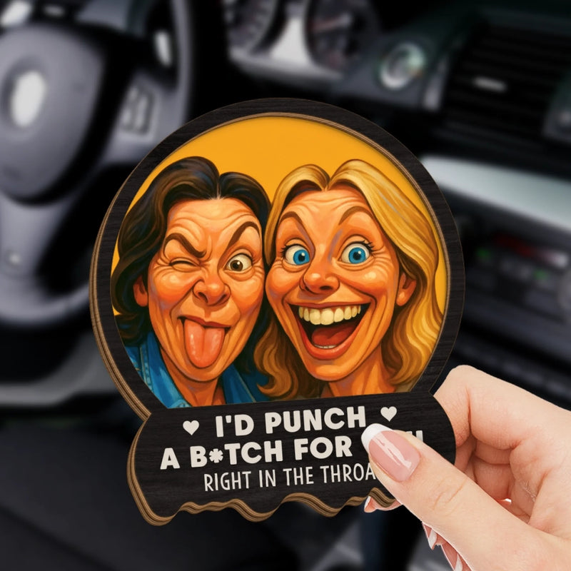 Custom Photo Funny Caricature Car Visor Clip - Personalized Best Friend Birthday Gifts For Women - I'd Punch For You