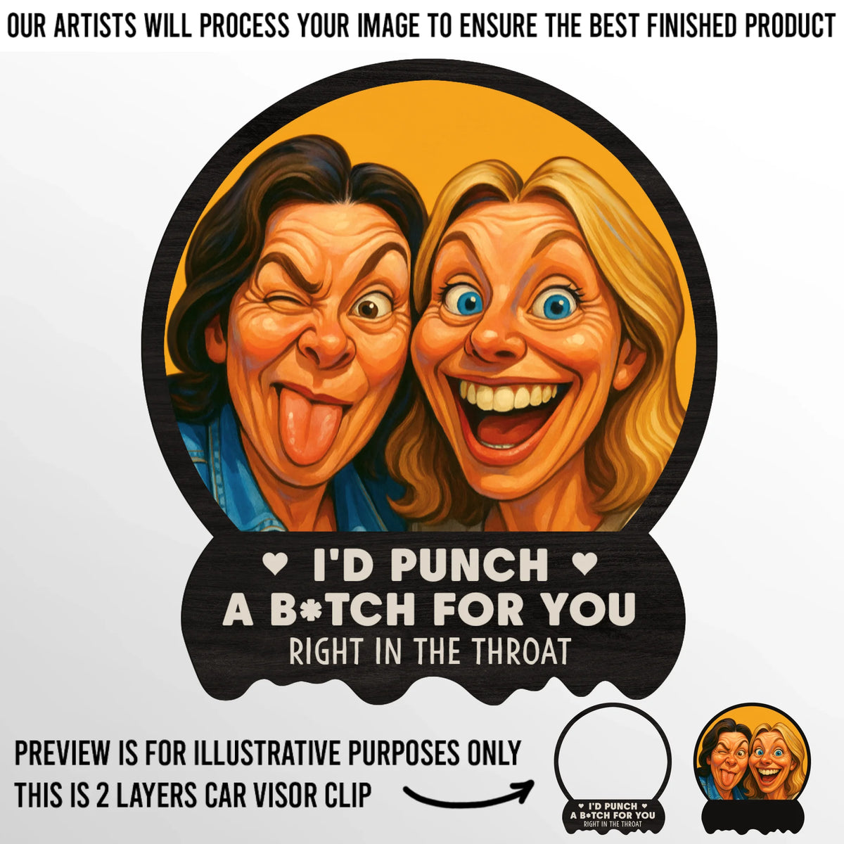 Custom Photo Funny Caricature Car Visor Clip - Personalized Best Friend Birthday Gifts For Women - I'd Punch For You