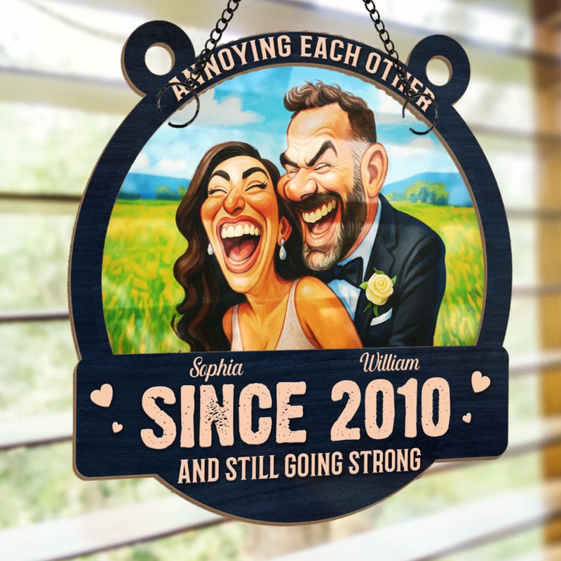 Custom Photo Funny Caricature Window Hanging Suncatcher Ornament - Personalized Anniversary Wedding Gifts For Husband And Wife, Him And Her - Still Going Strong